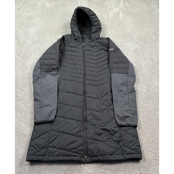Columbia Womens Black Quilted Puffer Coat Size L Hooded Knee Length Jacket - Picture 1 of 11